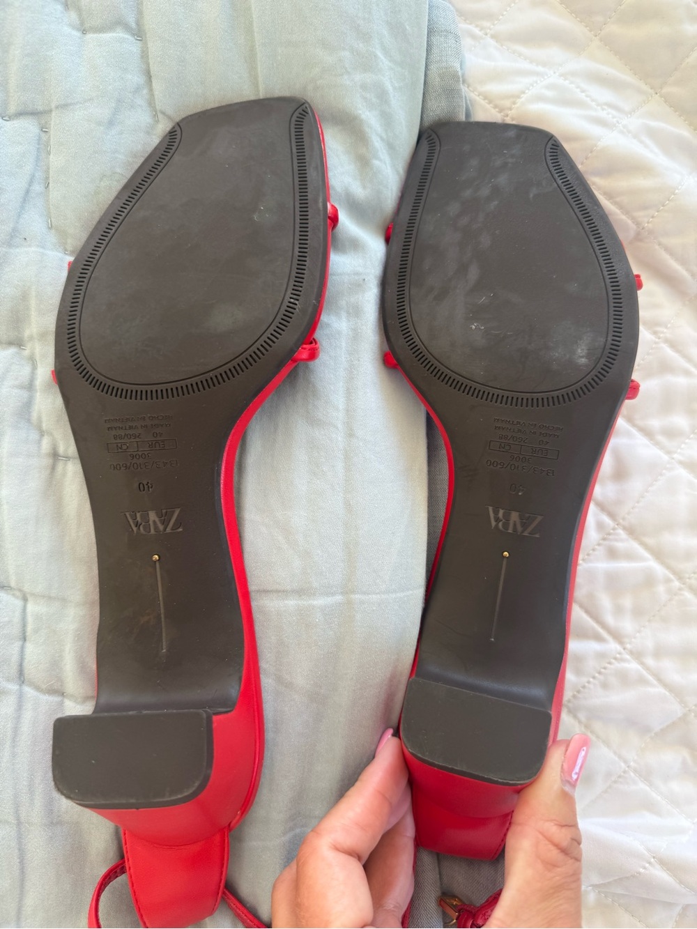 Zara Red Strappy Square-Toe Kitten Heels - Picture 2 of 3